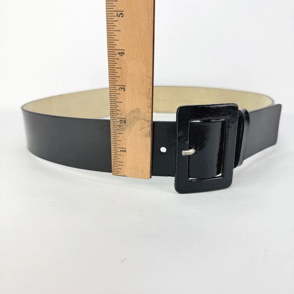 VTG RETRO Wide Nine West M Black Patent Leather Square Buckle Women Belt